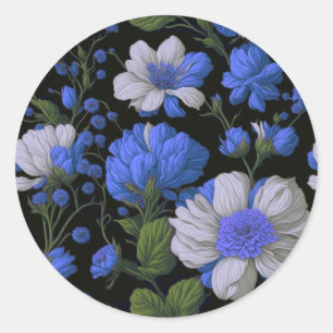 Elegant silver blue white elegant retro florals classic round sticker
