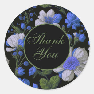 Elegant silver blue white elegant retro florals classic round sticker