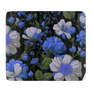 Elegant silver blue white elegant retro florals cutting board