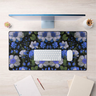 Elegant silver blue white elegant retro florals desk mat