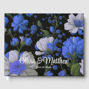 Elegant silver blue white elegant retro florals guest book