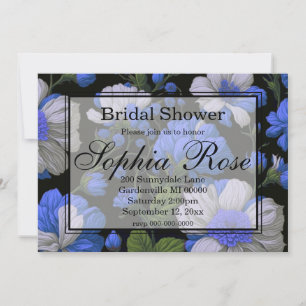 Elegant silver blue white elegant retro florals invitation