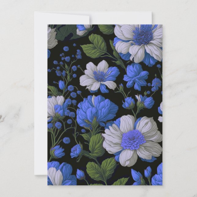 Elegant silver blue white elegant retro florals invitation (Front)