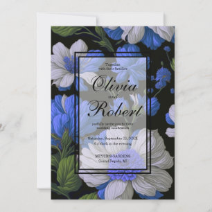 Elegant silver blue white elegant retro florals invitation