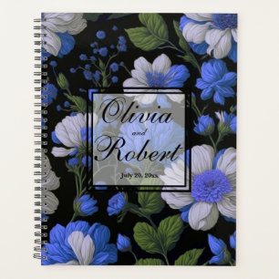 Elegant silver blue white elegant retro florals planner