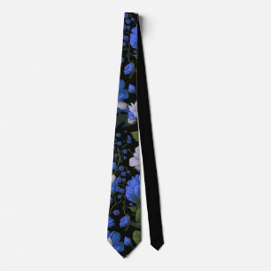 Elegant silver blue white elegant retro florals tie