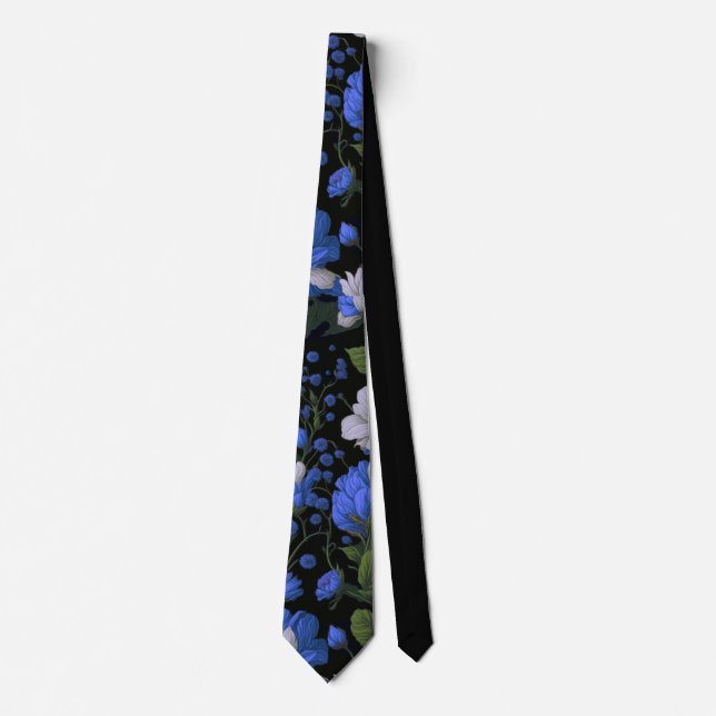 Elegant silver blue white elegant retro florals tie (Front)