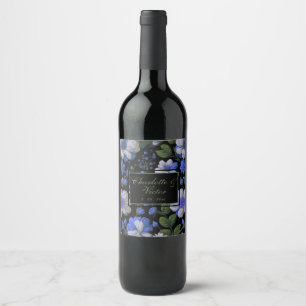 Elegant silver blue white elegant retro florals wine label
