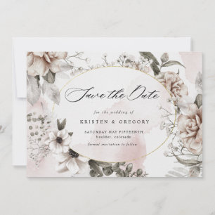 elegant silver blush floral photo save the date invitation