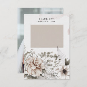 elegant silver blush floral photo thank you card