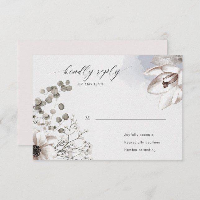 elegant silver blush floral RSVP Response Card (Front/Back)