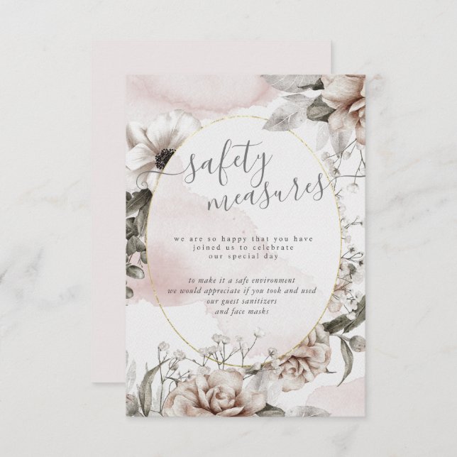 elegant silver blush floral safety measures  enclosure card (Front/Back)