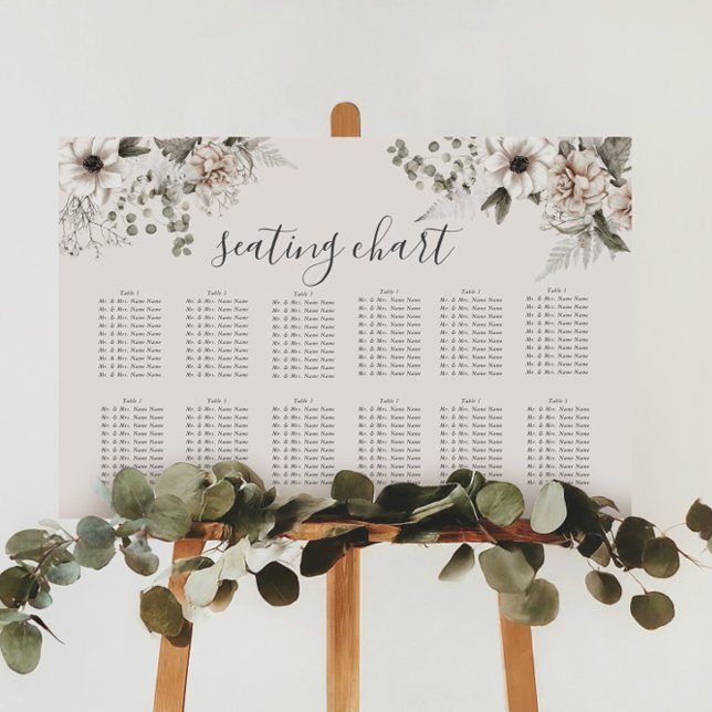 elegant silver blush floral seating chart Sign (Creator Uploaded)