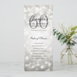 Elegant Silver Bokeh 60th Birthday Program w/ Menu Invitation
