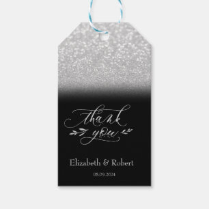 Elegant Silver Bokeh Black Thank You Card Gift Tags