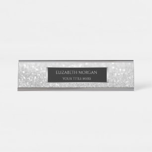 Elegant Silver Bokeh Frame Desk Name Plate