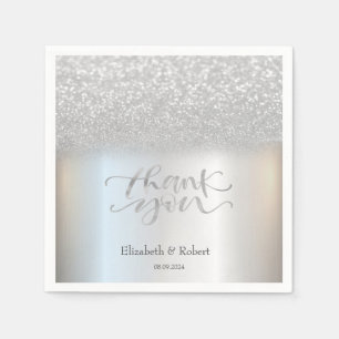 Elegant Silver Bokeh Thank You Card Napkin