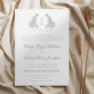 Elegant Silver Botanical Crest Heritage Wedding  Invitation