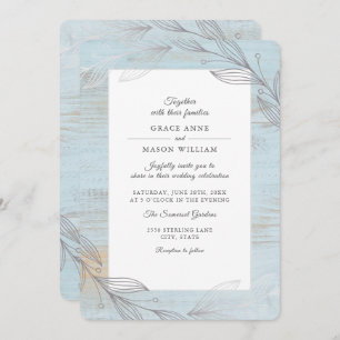 Elegant Silver Botanical Leaves Rustic Wedding Invitation
