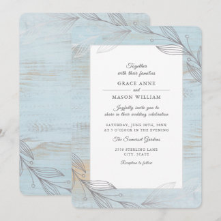 Elegant Silver Botanical Leaves Rustic Wedding Invitation