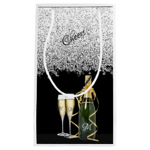 Elegant Silver  Bottle and Glasses Small Gift Bag