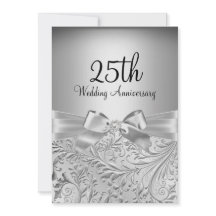 Elegant Silver Bow Floral Swirl 25th Anniversary