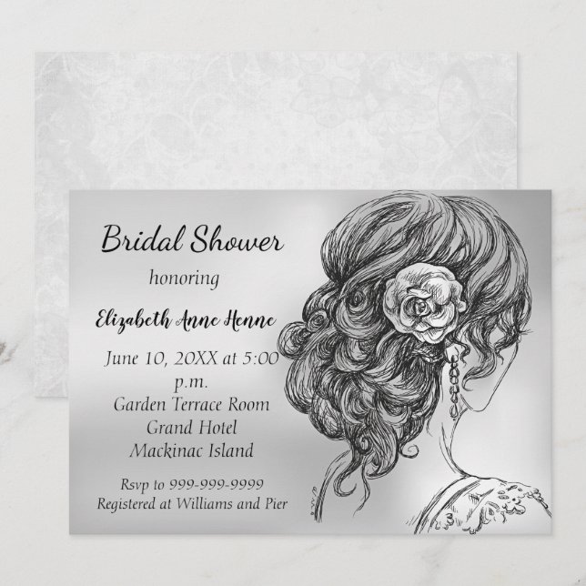Elegant Silver Bridal Shower Invitation (Front/Back)