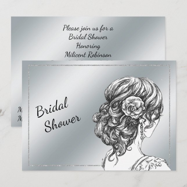 Elegant Silver Bridal Shower Invitation (Front/Back)