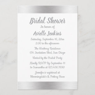 Elegant Silver Bridal Shower Metallic Glam Wedding Invitation