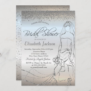 Elegant Silver Bride Dress,Diamonds Bridal Shower Invitation