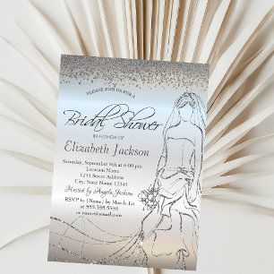 Elegant Silver Bride Dress,Diamonds Bridal Shower Invitation
