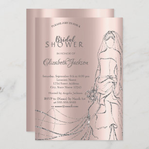 Elegant Silver Bride, Rose Gold Bridal Shower Invi Invitation