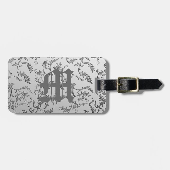Elegant silver brocade luggage tag (Front Horizontal)