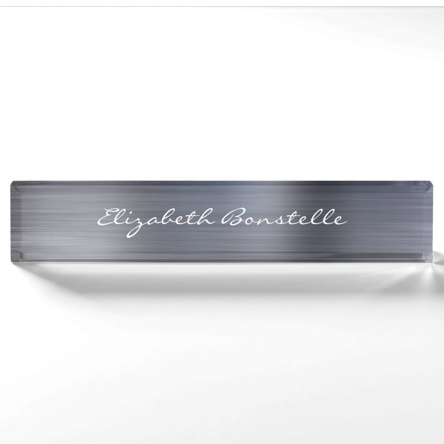 Elegant Silver Brushed Metal Foil Handwriting Nameplate (Front)