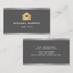 Elegant Silver Brushed Metal Home Logo  Business Card