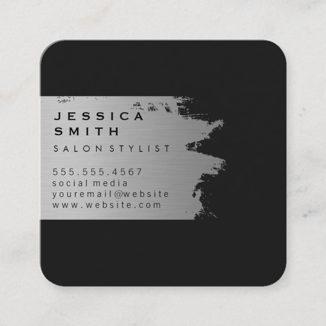 Elegant Silver Brushed Square Business Card (Front)
