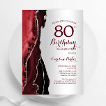 Elegant Silver Burgundy Red Agate 80th Birthday Invitation<br><div class="desc">Burgundy dark red and silver agate 80th birthday party invitation. Elegant modern design featuring agate marble geode background,  faux glitter silver and typography script font. Trendy invite card perfect for a stylish women's bday celebration. Printed Zazzle invitations or instant download digital printable template.</div>