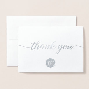 Elegant Silver Business logo Thank you Foil Card