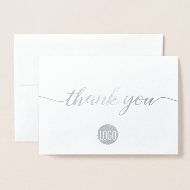 Elegant Silver Business logo Thank you Foil Card (Front With Envelope)