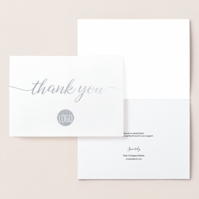 Elegant Silver Business logo Thank you Foil Foil Card (Display)