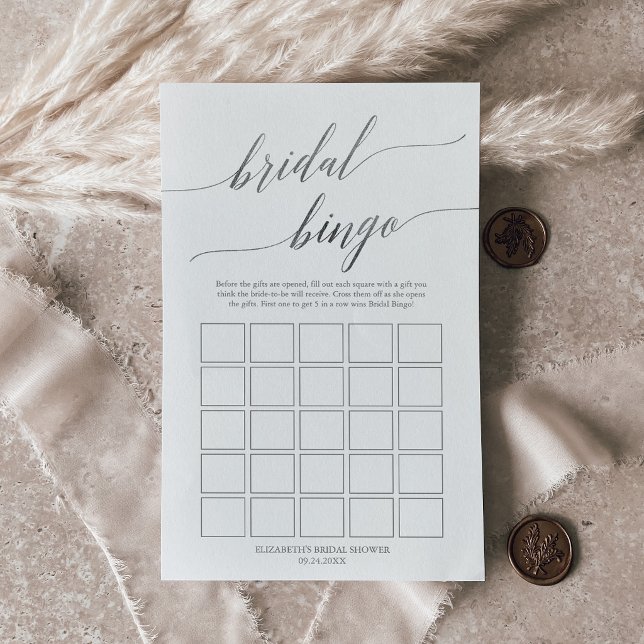 Elegant Silver Calligraphy Bridal Bingo Game Flyer (Elegant Silver Calligraphy Bridal Bingo Game Flyer)