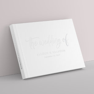 Elegant Silver Calligraphy Foil Wedding Guest Book