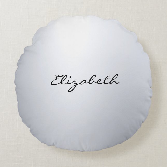Elegant Silver Calligraphy Name Script Modern Top Round Cushion (Front)