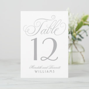 Elegant Silver Calligraphy Table Number Card