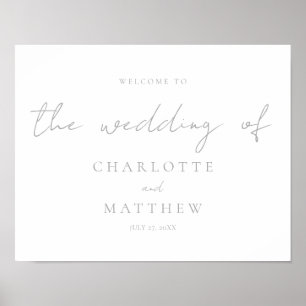 Elegant Silver Calligraphy Welcome Wedding Poster