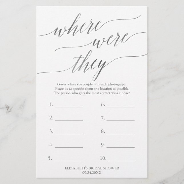 Elegant Silver Calligraphy Where Were They Game (Front)