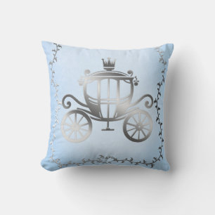 Elegant Silver Carriage Blue Storybook Princess Cushion