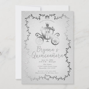 Elegant Silver Carriage Storybook Quinceañera Invitation