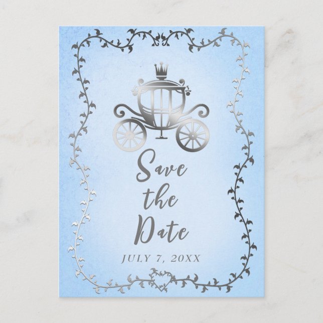 Elegant Silver Carriage Storybook Save the Date  Announcement Postcard (Front)