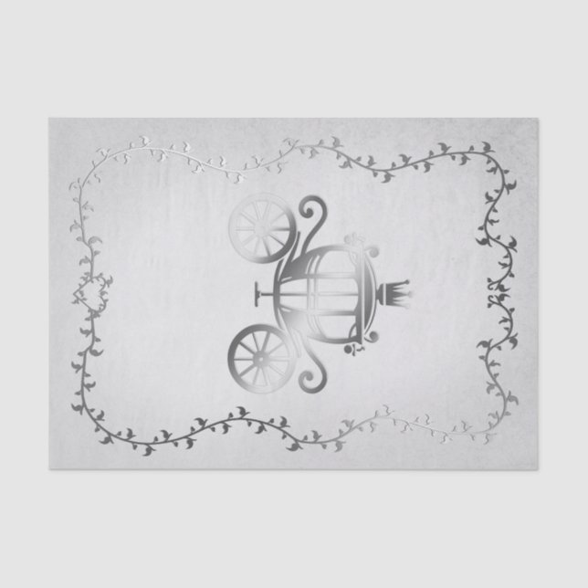 Elegant Silver Carriage White Storybook Royal Tissue Paper (Front)